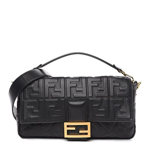 FENDI Nappa FF 1974 Embossed Baguette Black 